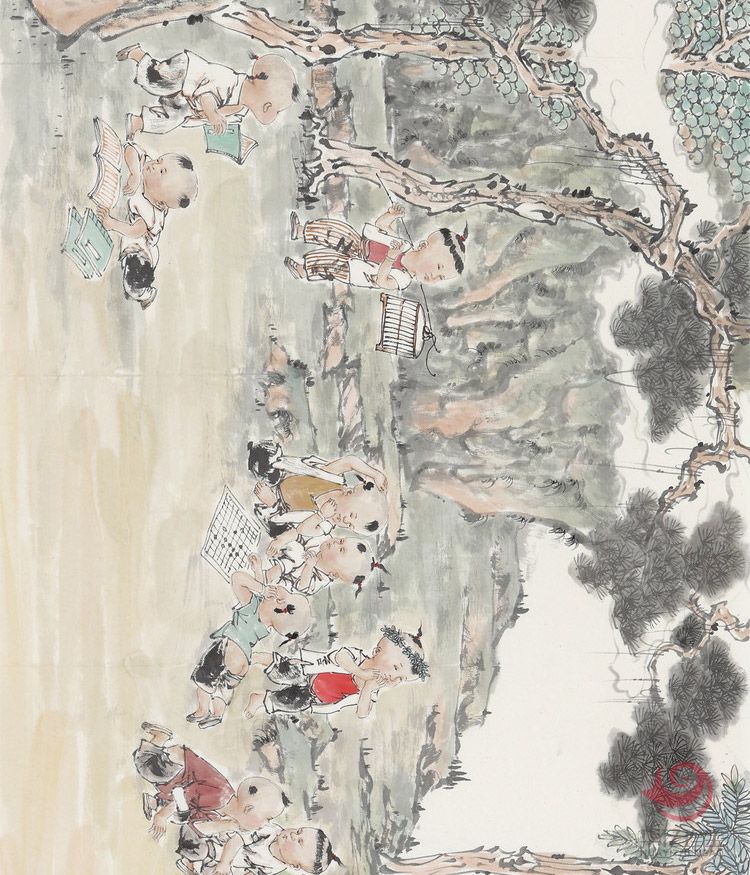 胡生旺 孩童挂画手绘国画人物画名家字画真?？吞榉克?title=