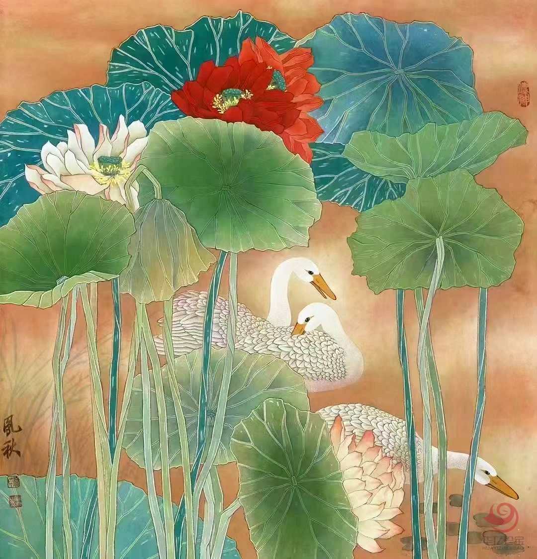 徐凤秋4平尺工笔花鸟荷花作品《荷花》
