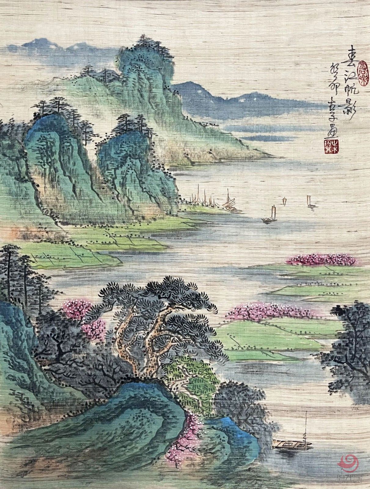 叶阿林4平尺亚麻布作品《春江帆影》