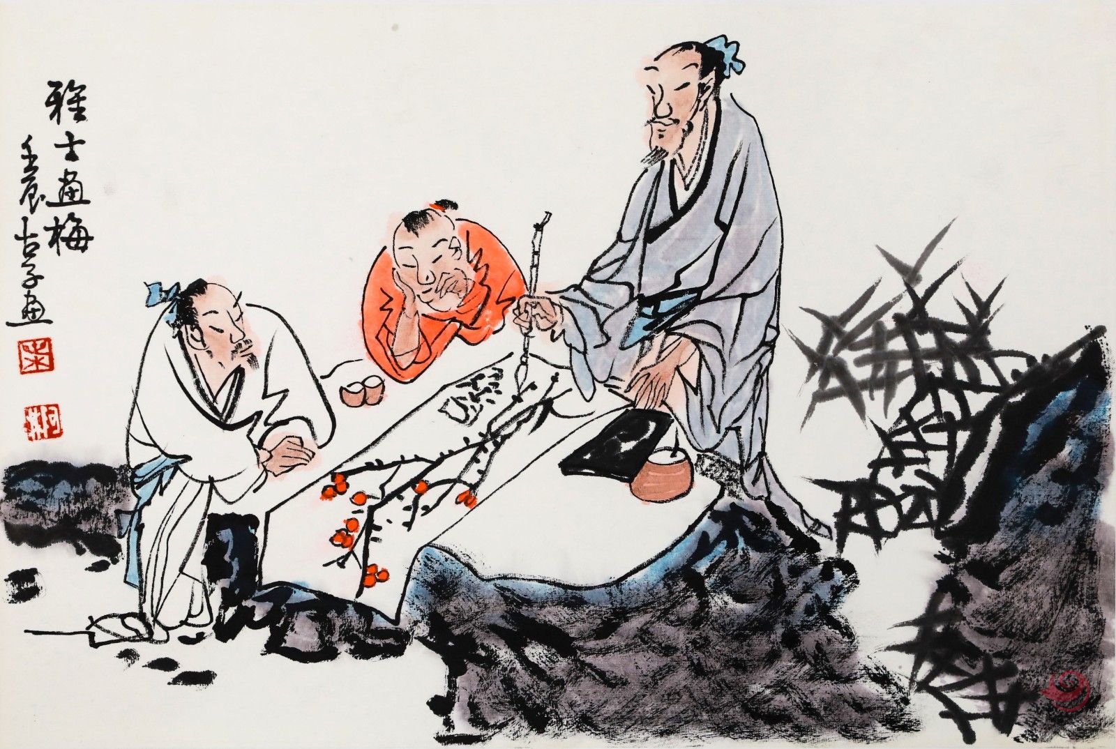 叶阿林1.5平尺国画作品《雅士画梅》