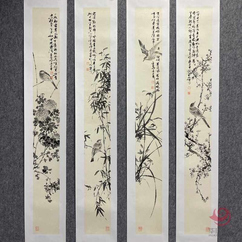 孔庆华花鸟四条屏  作品《一夜新霜著瓦轻 》