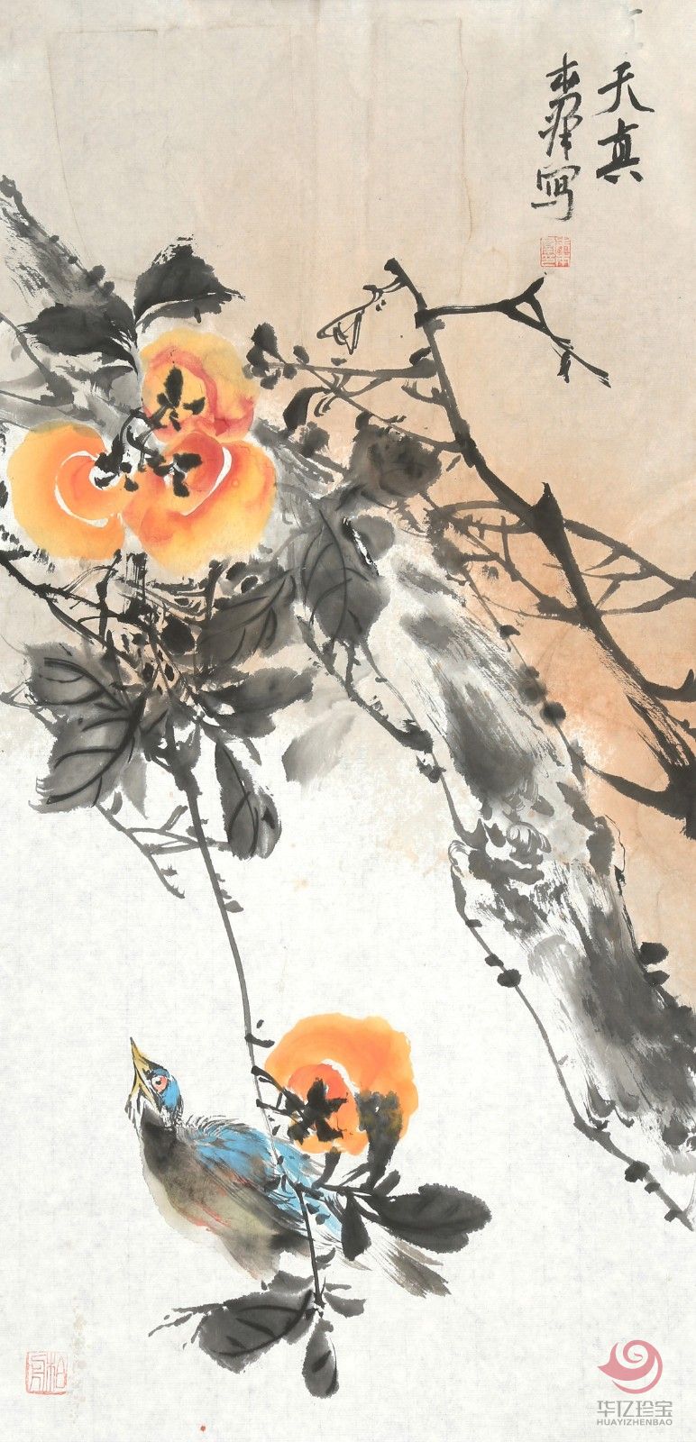 儒学画派  朱本群2.2平尺花鸟作品《天真》