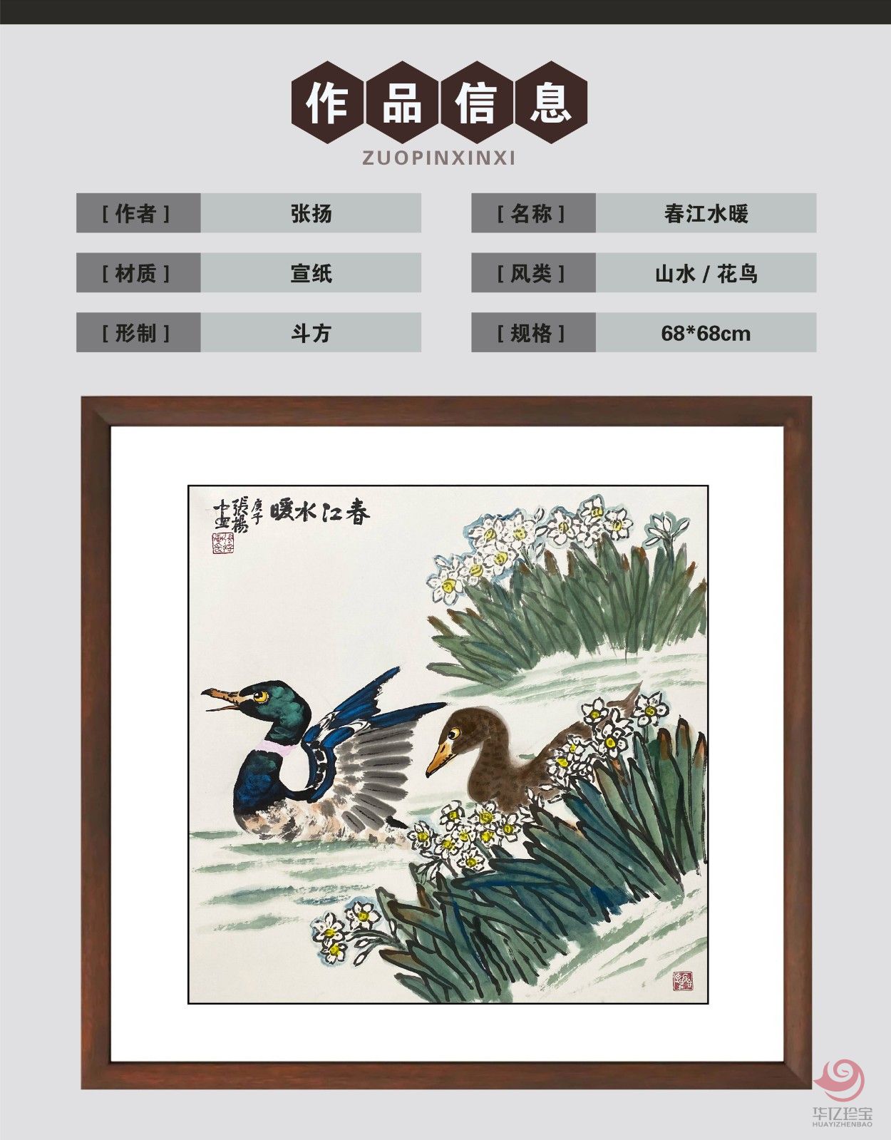 张扬4平尺花鸟作品《春江水暖》
