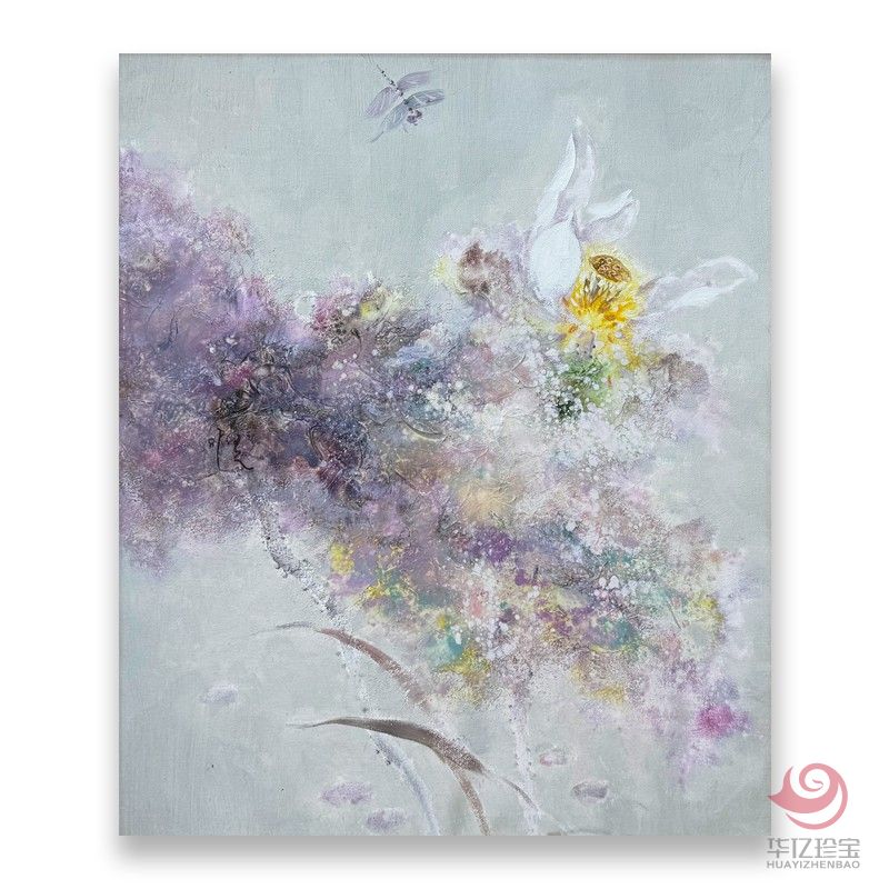 中央美院教授张元2.7平尺油画作品《荷花》