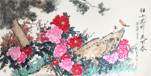 《牡丹花开天下春》136×68cm